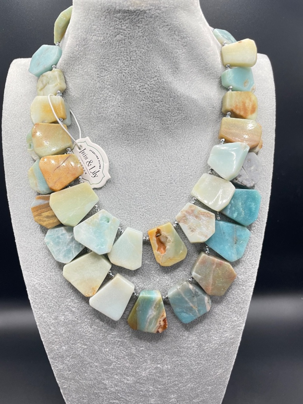 Iris & Lily London Sterling Silver Gemstone Double Strand Statement Necklace